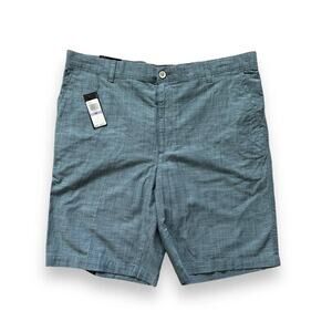 New Van Heusen Cotton Flat Front Straight Shorts Blue 38